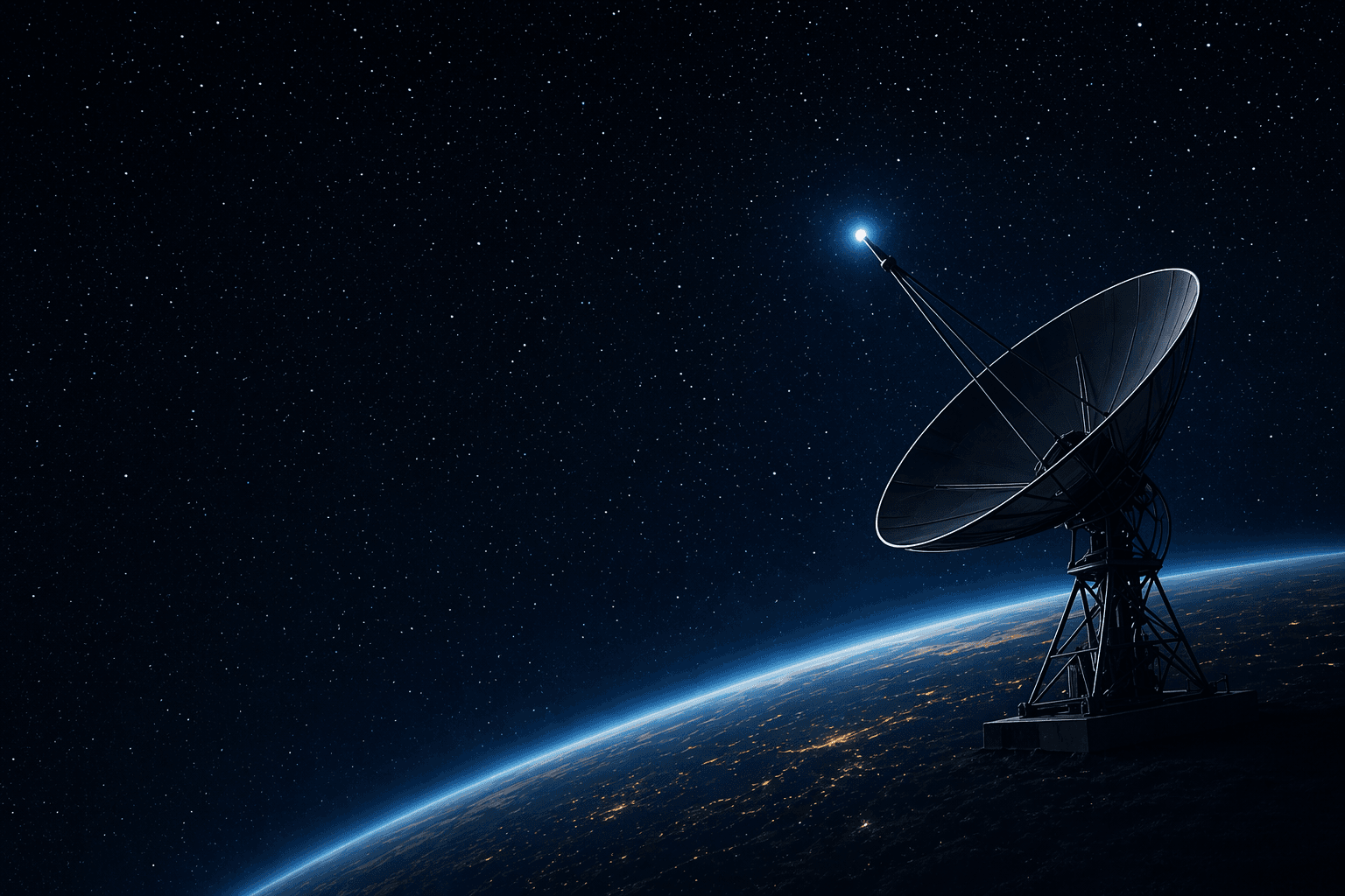 Satellite dish above Earth from orbit