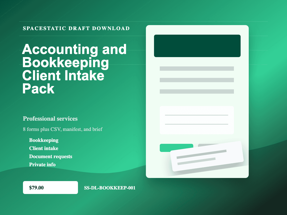 Accounting and Bookkeeping Client Intake Pack digital download mockup