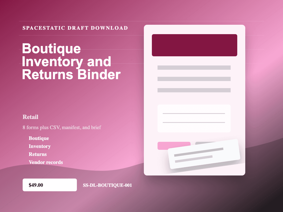 Boutique Inventory and Returns Binder digital download mockup