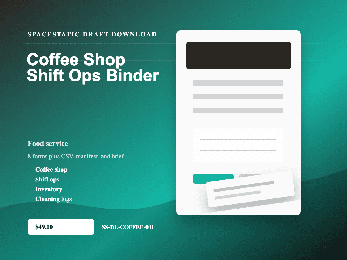 Coffee Shop Shift Ops Binder digital download mockup