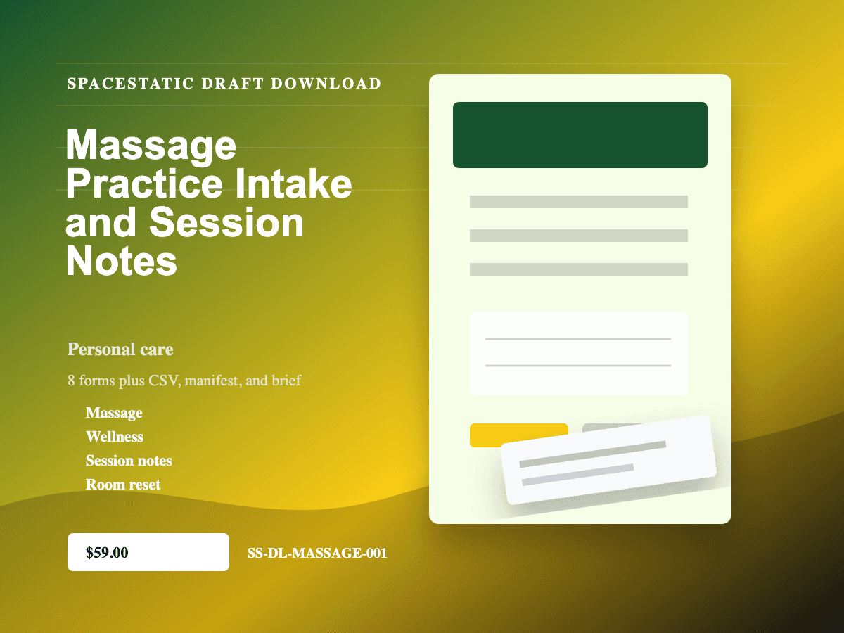 Massage Practice Intake and Session Notes digital download mockup