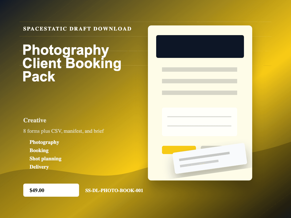Photography Client Booking Pack digital download mockup