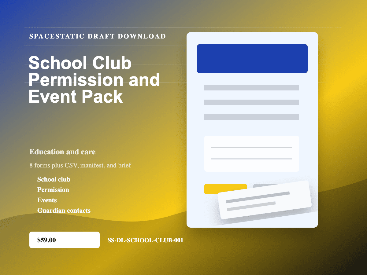 School Club Permission and Event Pack digital download mockup
