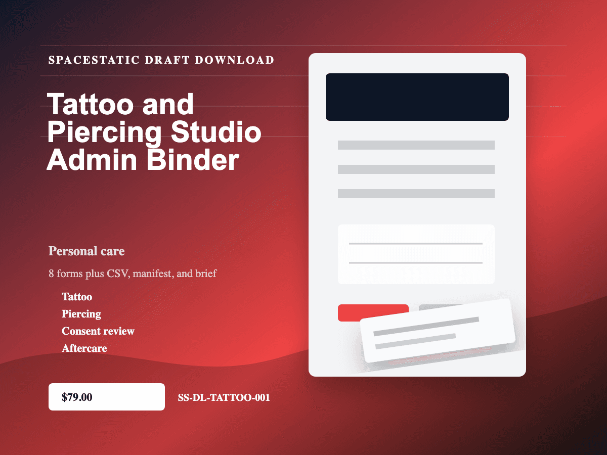 Tattoo and Piercing Studio Admin Binder digital download mockup