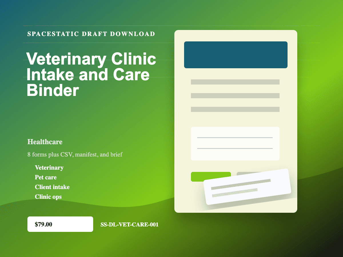 Veterinary Clinic Intake and Care Binder digital download mockup